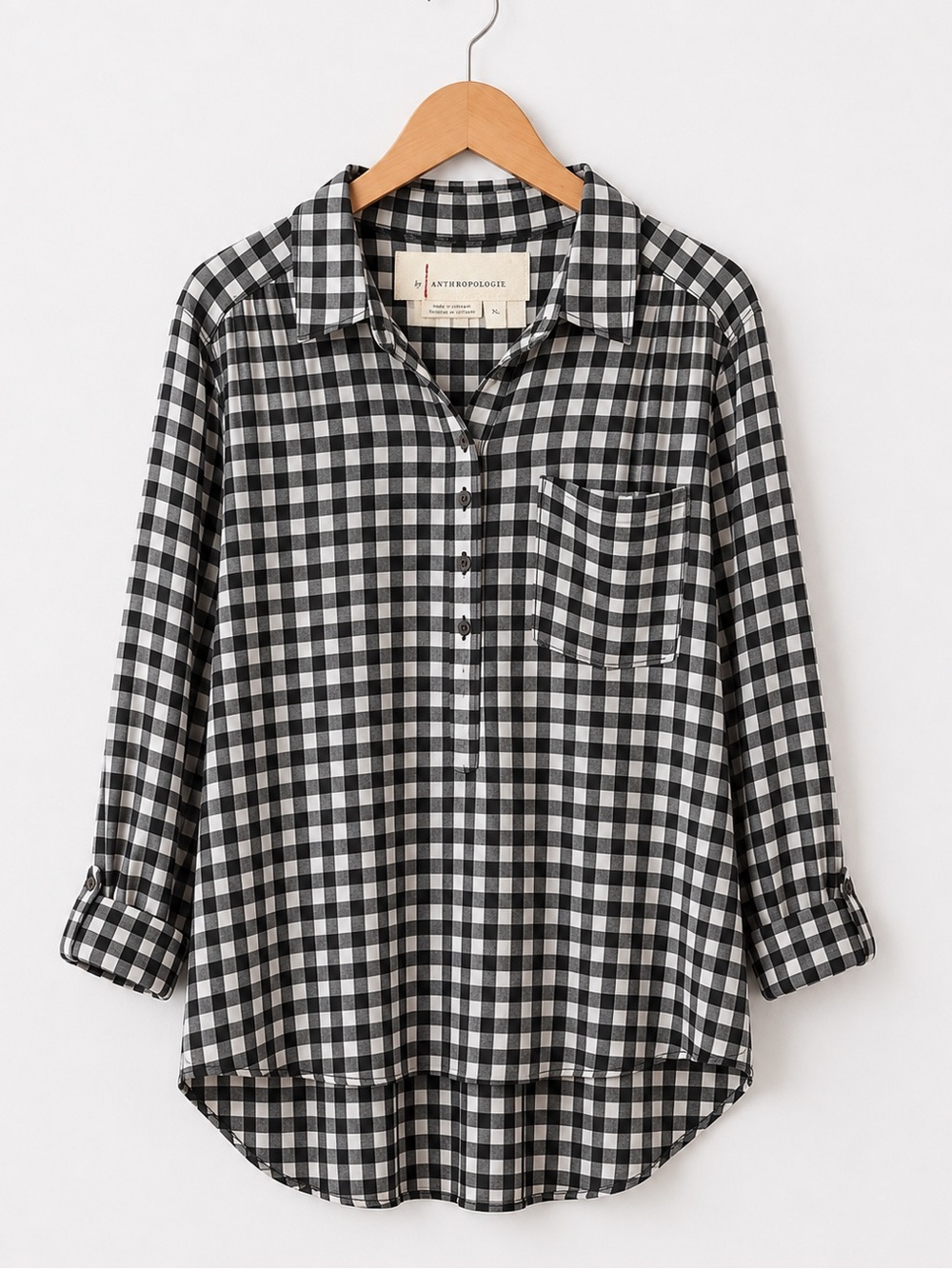 Anthropologie Black and White Gingham Button-Down Shirt
